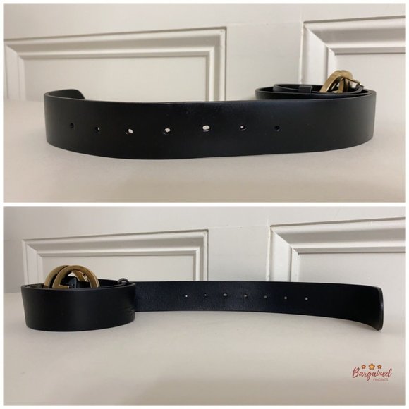 Authentic Gucci Black Calfskin Leather Gold Interlocking G Buckle Belt 90/36 - Picture 11 of 15